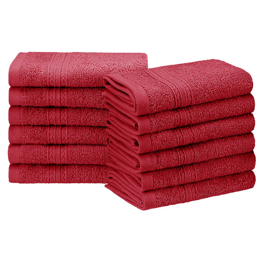 Cotton Eco Friendly 12 Piece Solid Face Towel Set - Cranberry