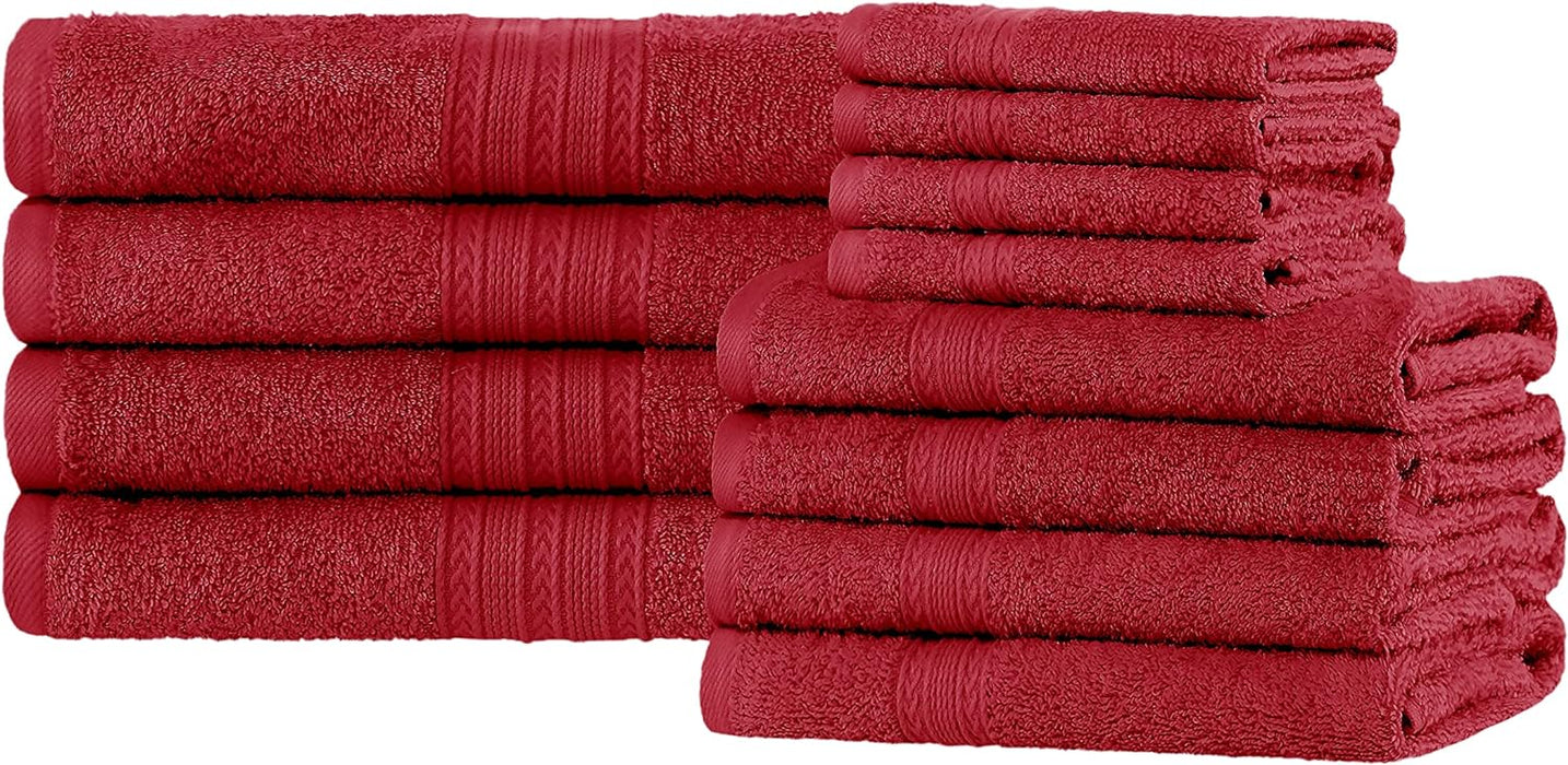 Cotton Eco Friendly Solid 12 Piece Towel Set - Cranberry