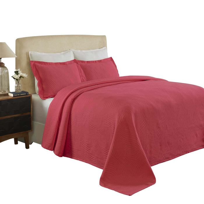 Cascade Cotton Jacquard Matelassé 3-Piece Bedspread Set - Cranberry
