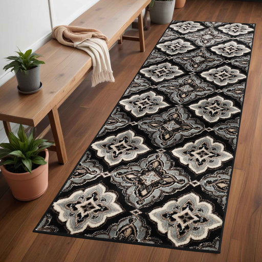 Crawford Floral Medallion Ornamental Indoor Area Rug - Black