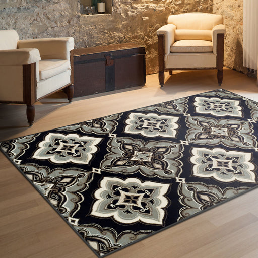 Crawford Floral Medallion Ornamental Indoor Area Rug - Black