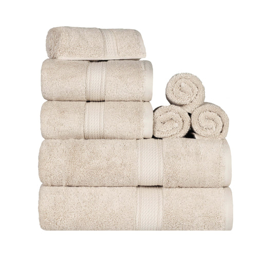 Egyptian Cotton Pile Plush Heavyweight Absorbent 8 Piece Towel Set - Cream