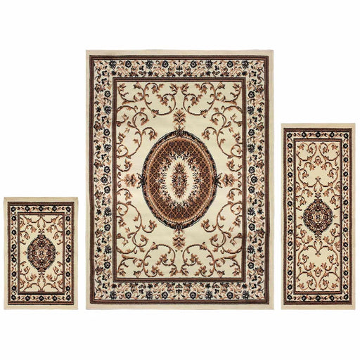 Clementina Traditional 3-Piece Indoor Area Rug Set - Cream