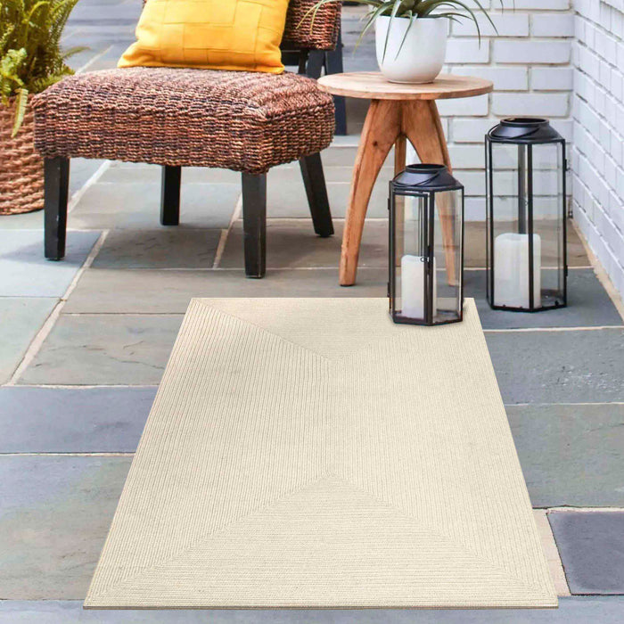 Bohemian Rectangle Indoor Outdoor Rugs Solid Braided Area Rug - Cream