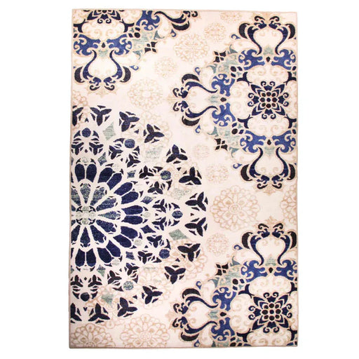 Thalia Damask Medallion Non-Slip Washable Indoor Area Rug or Runner - Cream