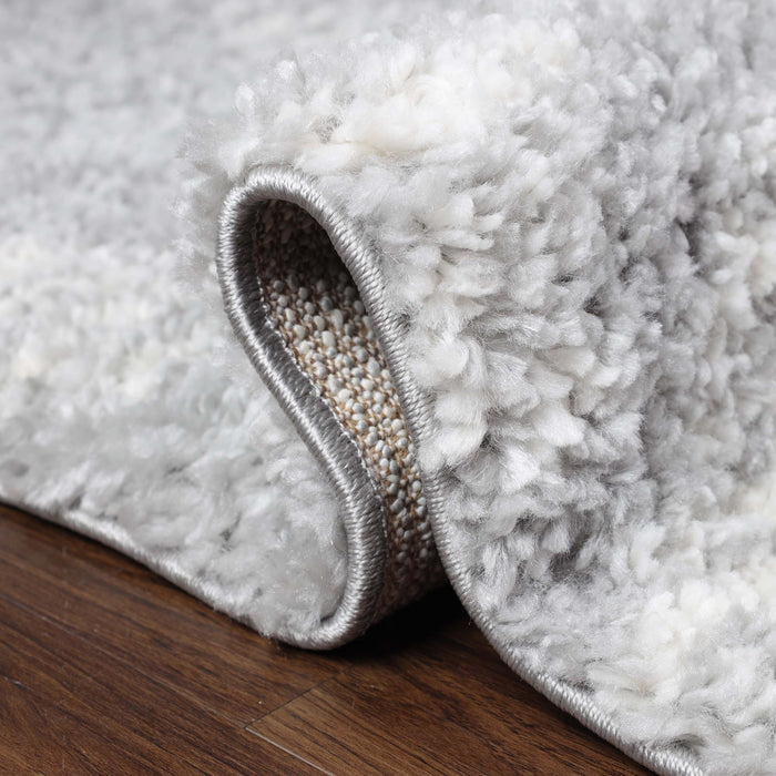 Lorelei Bohemian Geometric Indoor Plush Shag Area Rug with Tassels - Cream/Grey