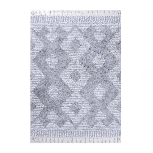 Lorelei Bohemian Geometric Indoor Plush Shag Area Rug with Tassels - Cream/Grey