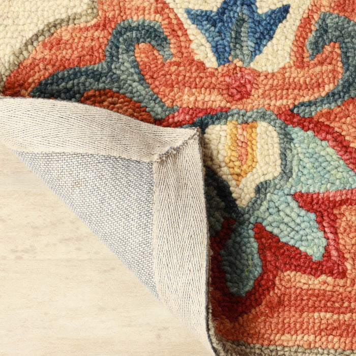 Geometric Floral Hand-Tufted Handmade Wool Indoor Area Rug Or Runner - Cream/Rust