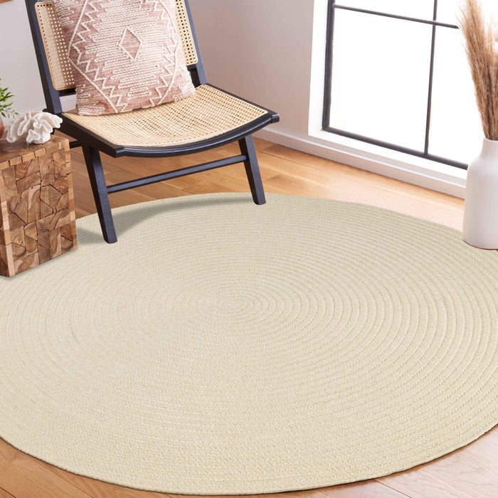 Bohemian Indoor Outdoor Rugs Solid Braided Round Area Rug - Cream