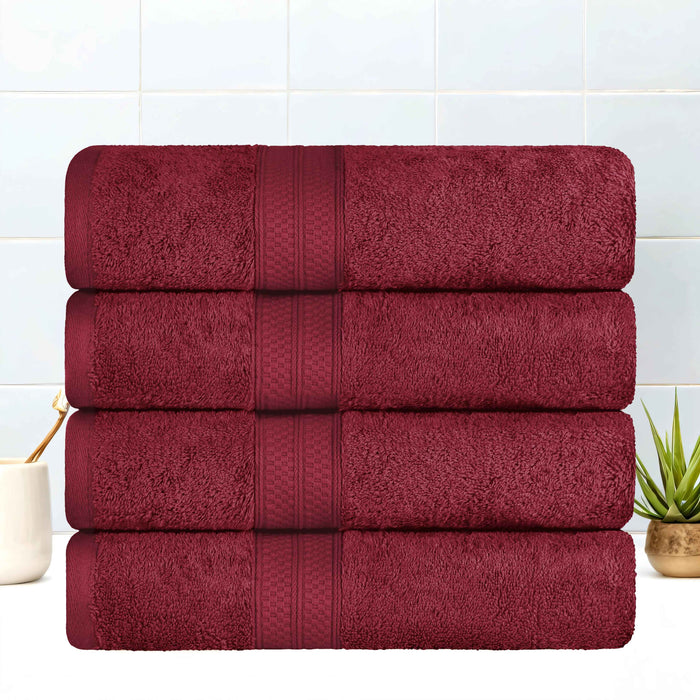 Ultra-Soft Rayon from Bamboo Cotton Blend 4 Piece Bath Towel Set - Crimson