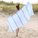 Tropical Cabana Stripe Fouta 2 Piece Beach Towel with Tassels - Cyan