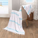 Tropical Cabana Stripe Fouta 2 Piece Beach Towel with Tassels - Cyan