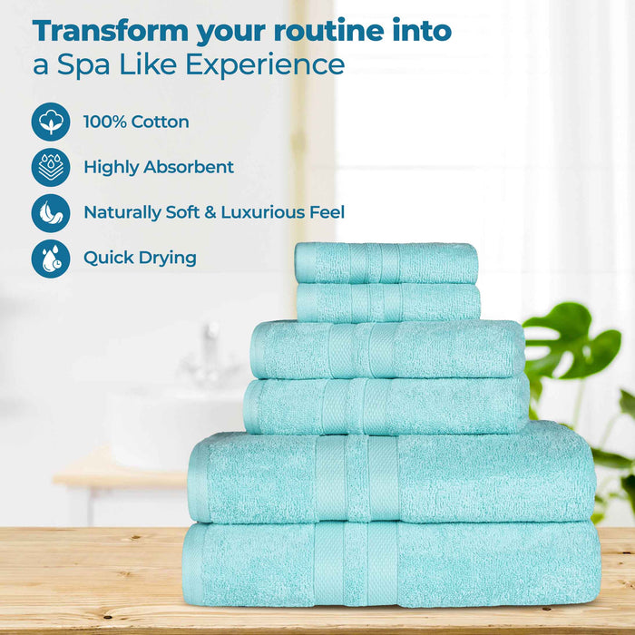 Ultra-Soft Cotton Absorbent Quick-Drying 12 Piece Assorted Towel Set - Cyan