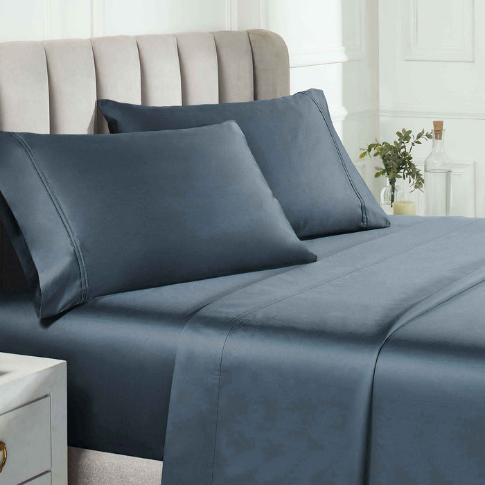 Egyptian Cotton 850 Thread Count Solid Bed Sheet Set - DarkBlue