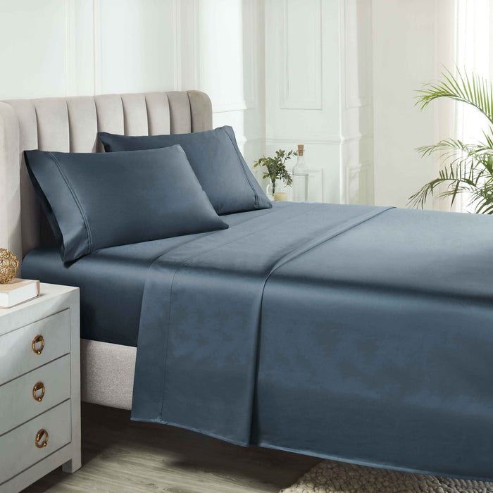 Egyptian Cotton 850 Thread Count Solid Bed Sheet Set - DarkBlue