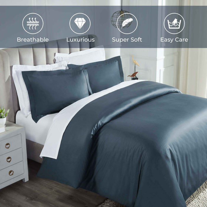 Egyptian Cotton 850 Thread Count Solid Duvet Cover Set - DarkBlue