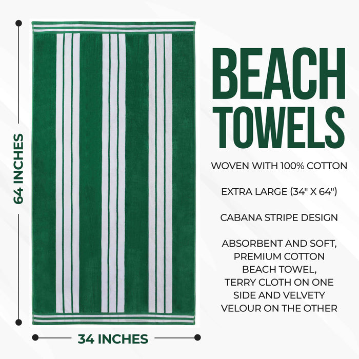 Cabana Stripe Oversized Cotton Beach Towel Set Of 2, 4, 6 - DarkGreen