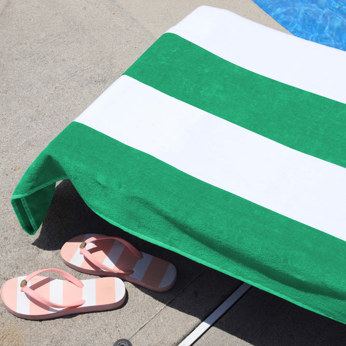 Cotton Standard Size Cabana Stripe Chaise Lounge Chair Cover - Dark Green
