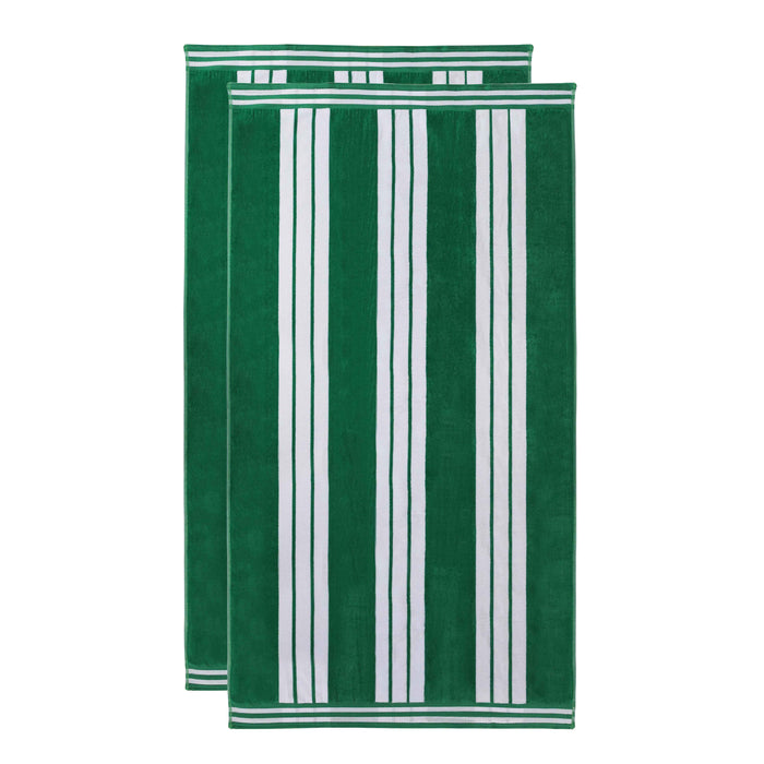 Cabana Stripe Oversized Cotton Beach Towel Set Of 2, 4, 6 - DarkGreen