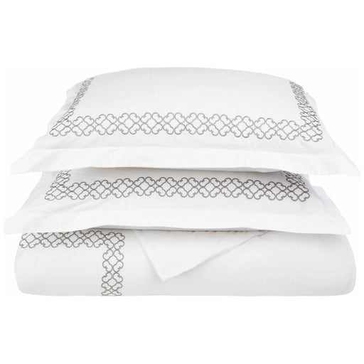 Decorative Clayton Embroidered Duvet Cover Set - White-Gray