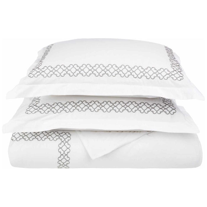 Decorative Clayton Embroidered Duvet Cover Set - White-Gray