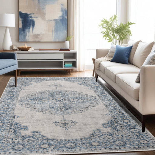 Demelza Vintage Traditional Oriental Medallion Indoor Area Rug or Runner - Blue