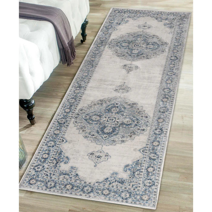 Demelza Vintage Traditional Oriental Medallion Indoor Area Rug or Runner - Blue