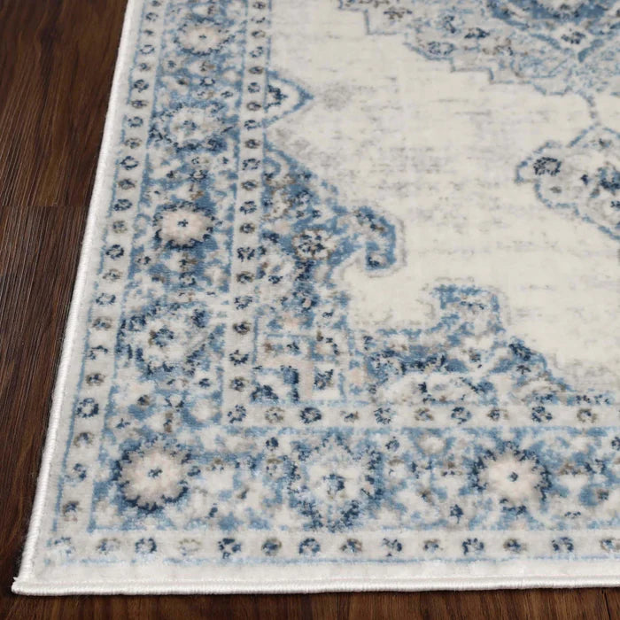 Demelza Vintage Traditional Oriental Medallion Indoor Area Rug or Runner - Blue