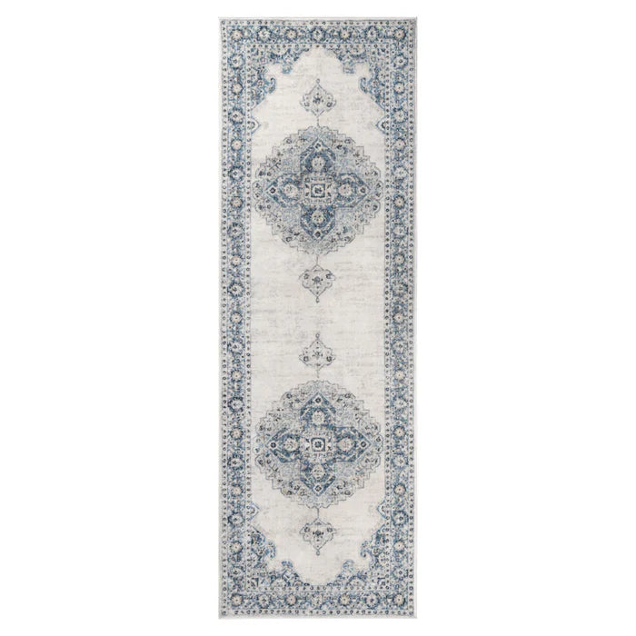 Demelza Vintage Traditional Oriental Medallion Indoor Area Rug or Runner - Blue