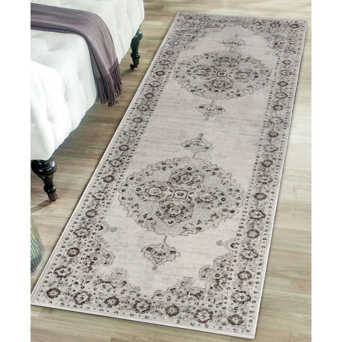 Demelza Vintage Traditional Oriental Medallion Indoor Area Rug or Runner - Gray