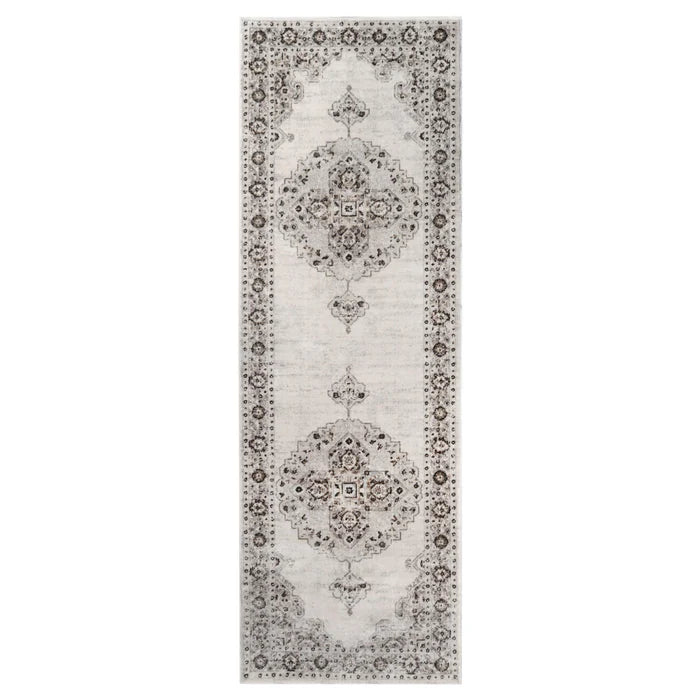 Demelza Vintage Traditional Oriental Medallion Indoor Area Rug or Runner - Gray