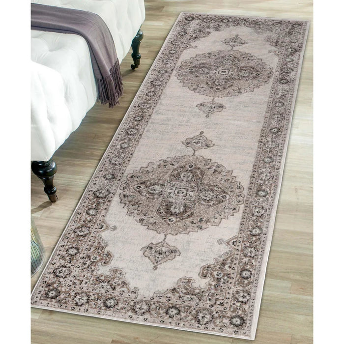 Demelza Vintage Traditional Oriental Medallion Indoor Area Rug or Runner - Taupe