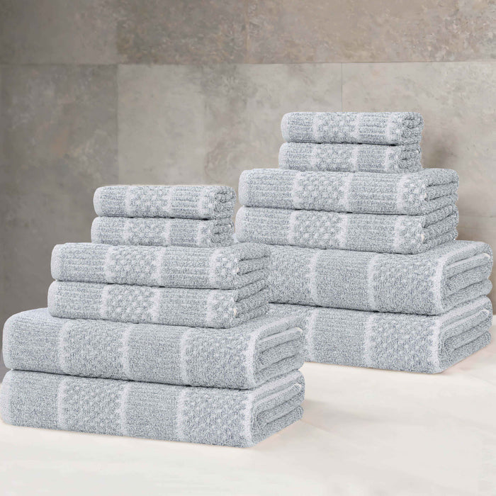 Naples Cotton Blend Medium Weight Checkered Ribbed 12 Piece Towel Set