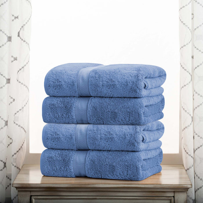 Egyptian Cotton Plush Heavyweight Absorbent Bath Towel Set of 4 - Denim Blue