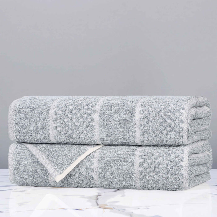 Naples Cotton Blend Checkered and Ribbed Bath Towels, Set of 2