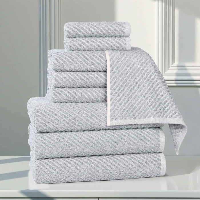 Amelia Cotton Blend Medium Weight Diagonal Stripes 9 Piece Towel Set