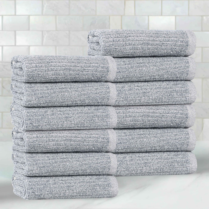 Destin Cotton Blend Solid Ribbed Face Towels Washcloths, Set of 12