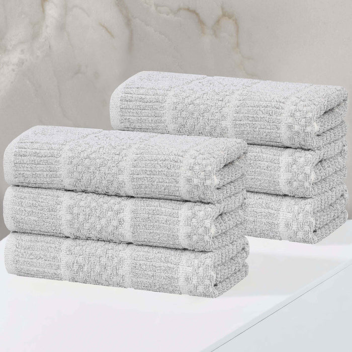 Naples Cotton Blend Checkered and Ribbed Hand Towels, Set of 6