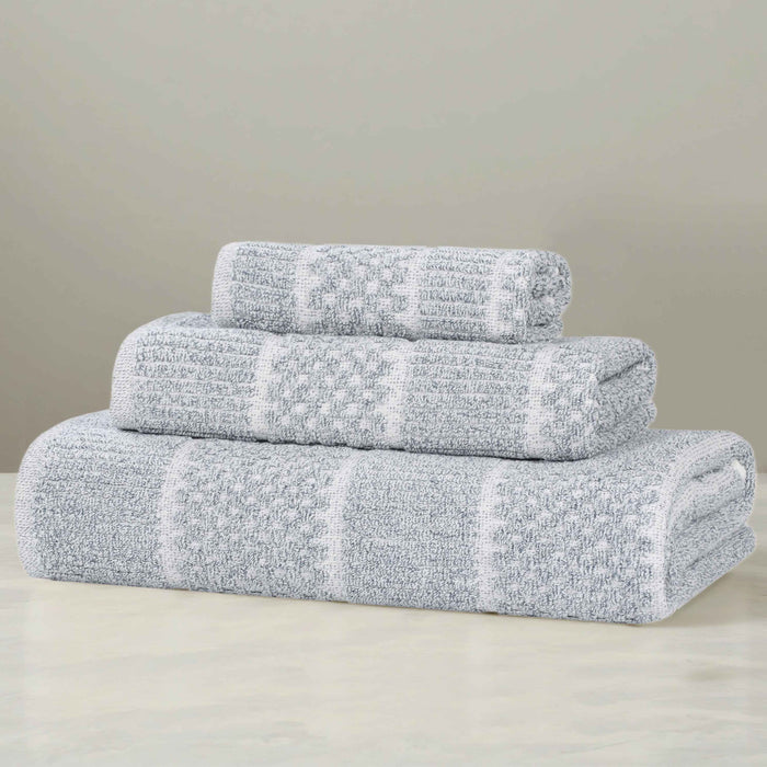 Naples Cotton Blend Medium Weight Checkered & Ribbed 3 Piece Towel Set