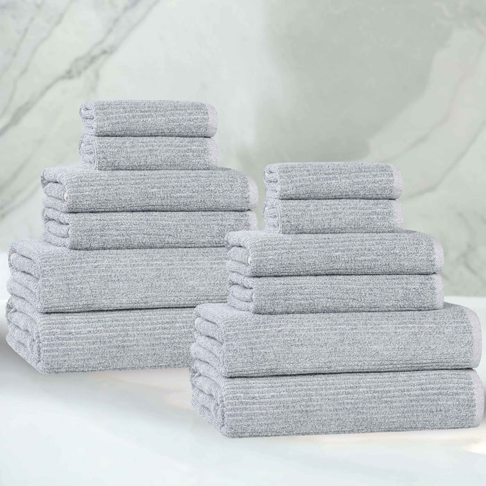 Destin Cotton Blend Solid Ribbed Design 12 Piece Towel Set