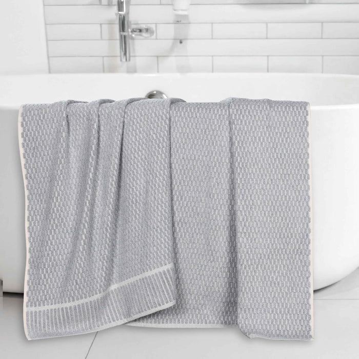 Juno Cotton Blend Medium Weight Checkered Border Bath Sheets, Set of 2