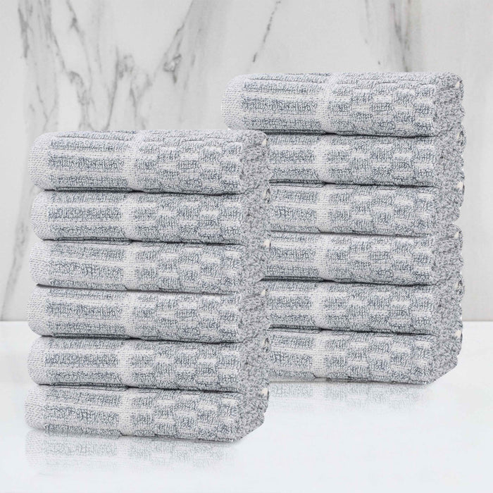 Juno Cotton Blend Medium Weight Checkered Border Face Towel Set of 12