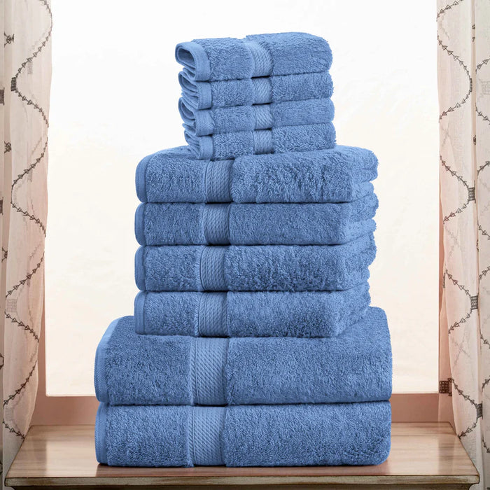 Egyptian Cotton Pile Solid 10-Piece Towel Set - DenimBlue