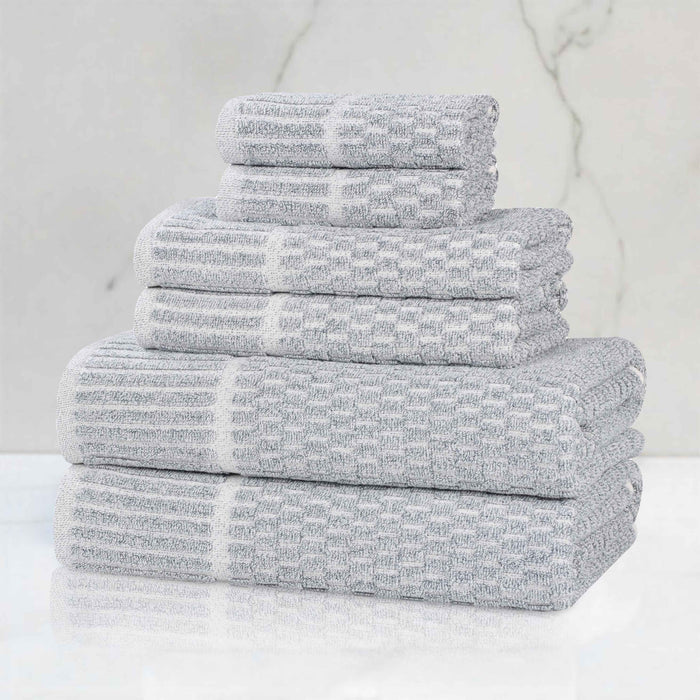 Juno Cotton Blend Medium Weight Checkered Border 6 Piece Towel Set