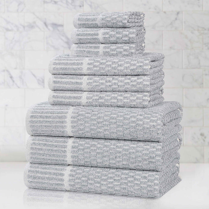 Juno Cotton Blend Medium Weight Checkered Border 9 Piece Towel Set