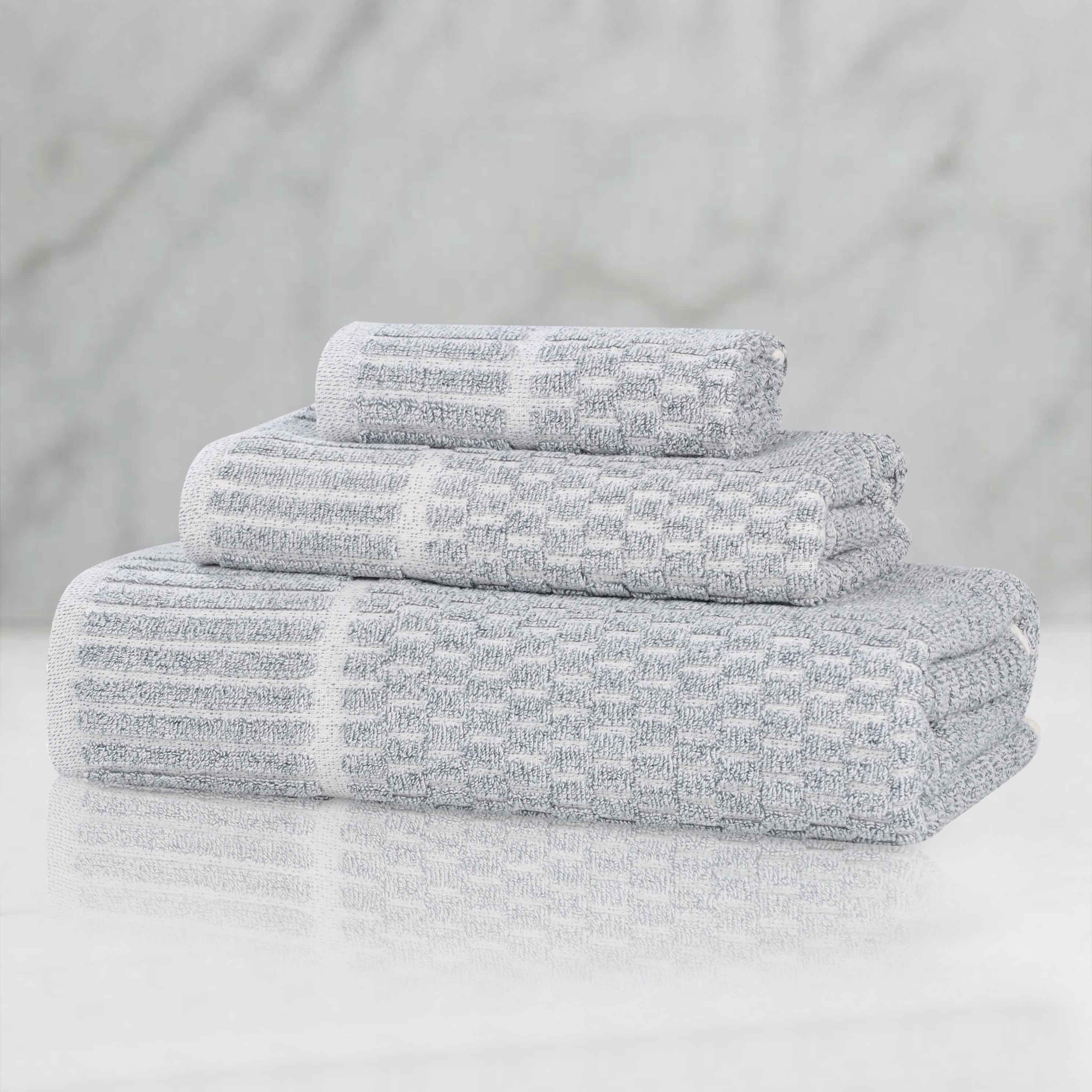 Juno Cotton Blend Medium Weight Checkered Border 3 Piece Towel Set - Blue Nile Mills