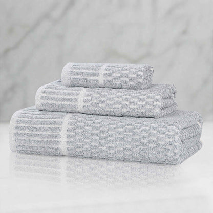 Juno Cotton Blend Medium Weight Checkered Border 3 Piece Towel Set - Blue Nile Mills