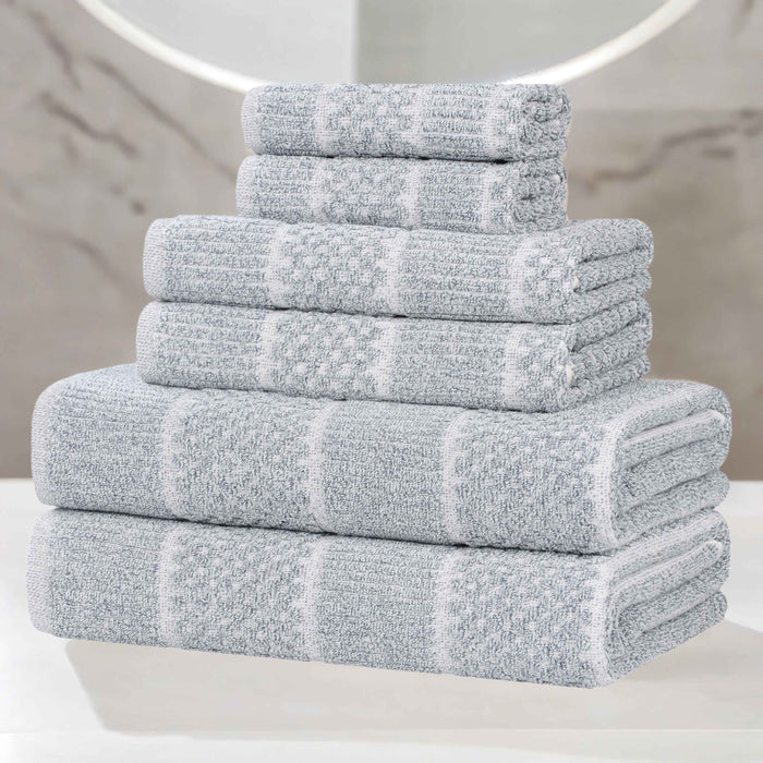 Naples Cotton Blend Medium Weight Checkered & Ribbed 6 Piece Towel Set