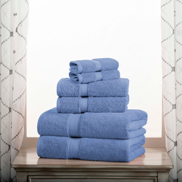 Egyptian Cotton Pile Plush Heavyweight Absorbent 6 Piece Towel Set - Denim Blue