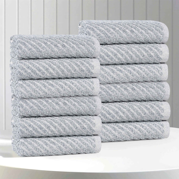 Amelia Cotton Blend Diagonal Stripes Face Towels, Set of 12